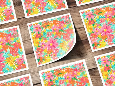 Preppy Hot Pink and Yellow Summery Bright Floral Digital