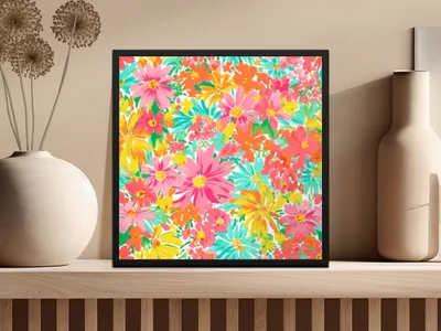 Preppy Hot Pink and Yellow Summery Bright Floral Digital