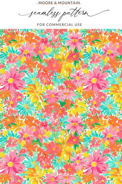 Preppy Hot Pink and Yellow Summery Bright Floral Digital