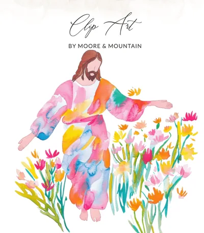 Preppy Jesus Clip Art SVG, Watercolor Jesus Digital Print, Christian Faith Art, Easter Religious Download, Whimsical Floral PNG File