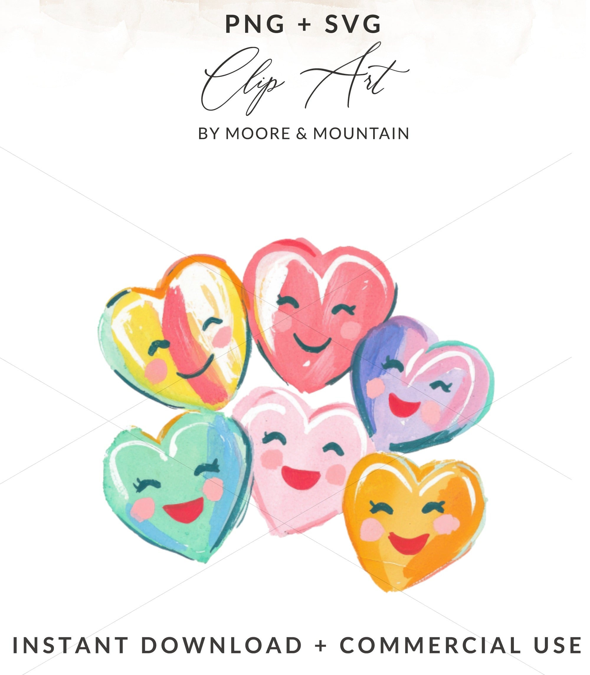 Preppy Kawaii Hearts Clipart, Rainbow Aesthetic Art, Trendy Girly Design, Digital Download PNG, Cricut SVG, Planner Stickers, Fun Pop Art