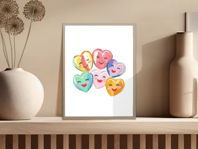 Preppy Kawaii Hearts Clipart, Rainbow Aesthetic Art, Trendy Girly Design, Digital Download PNG, Cricut SVG, Planner Stickers, Fun Pop Art