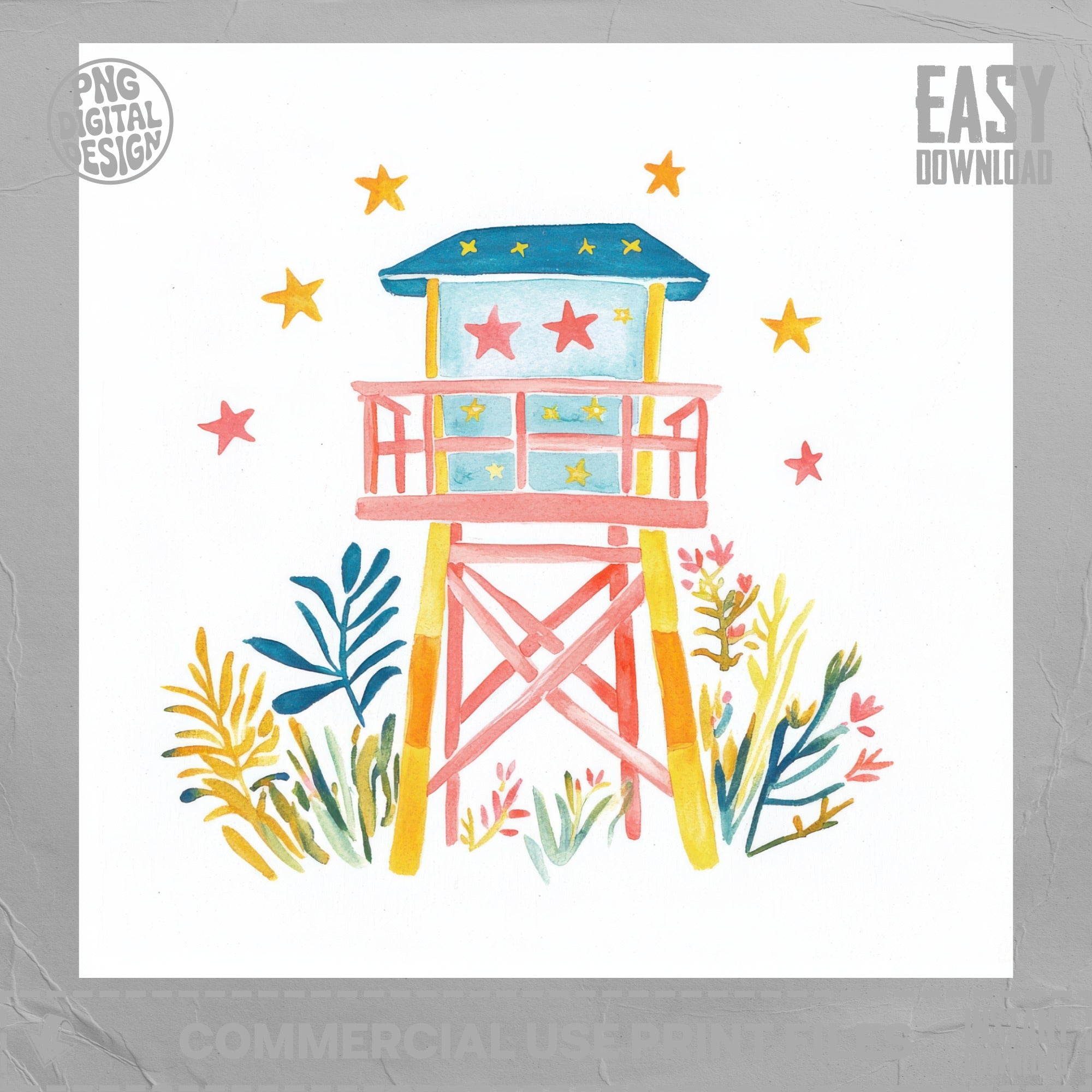 Preppy Lifeguard Tower PNG SVG, Pastel Beach Clipart, Trendy Girly Graphic, Summer Aesthetic, Cricut Cut File, Sublimation Design