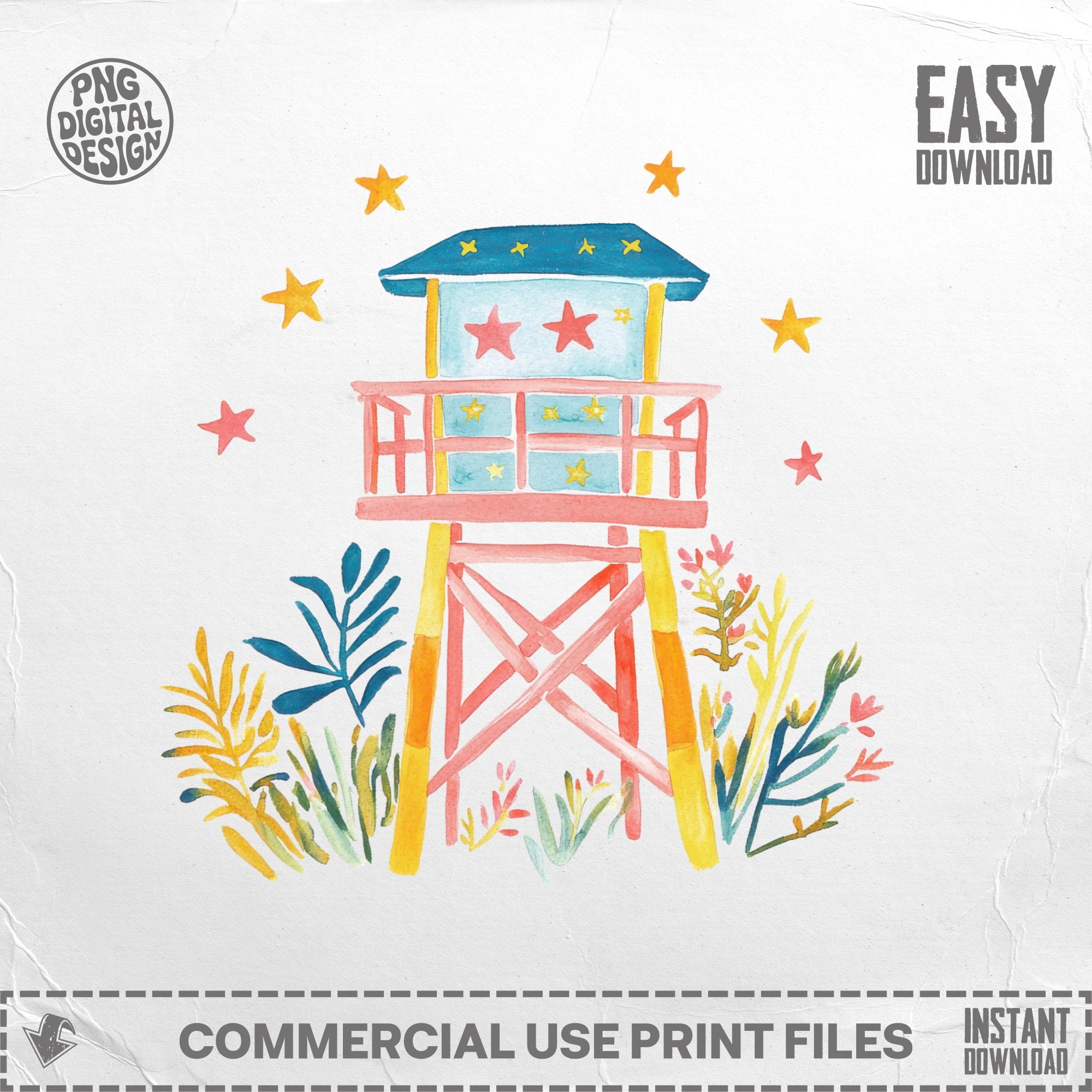 Preppy Lifeguard Tower PNG SVG, Pastel Beach Clipart, Trendy Girly Graphic, Summer Aesthetic, Cricut Cut File, Sublimation Design