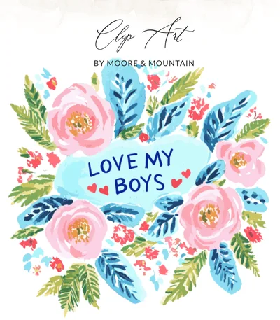 Preppy Love My Boys SVG Digital File, Boy Mom Watercolor Floral PNG, Mother's Day Gift for Mom of Sons, Instant Download Graphic Art
