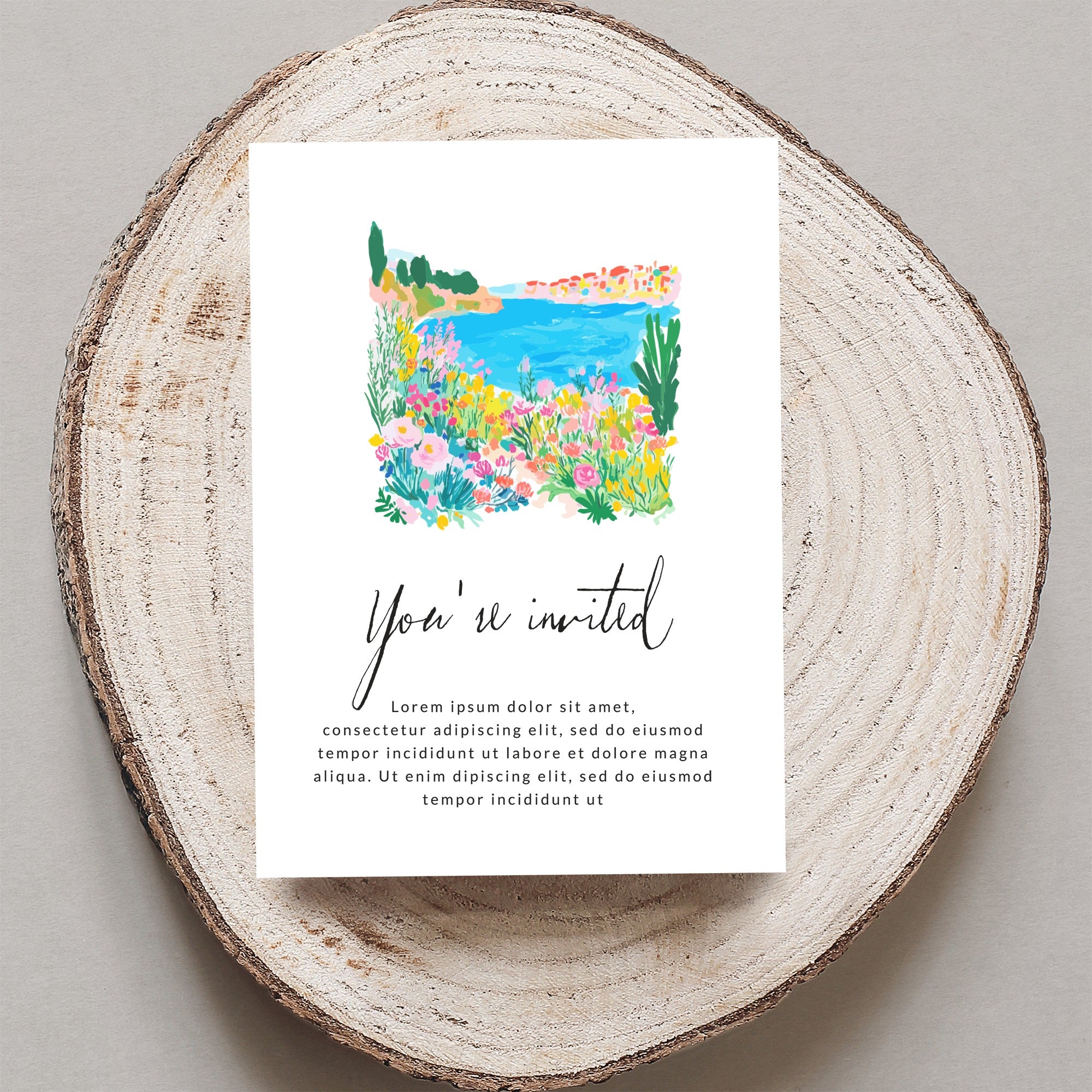 Preppy Mediterranean Coastline Digital Art SVG, Vibrant Floral Seaside Landscape, Europe Summer Vacation Wall Art, Instant Download