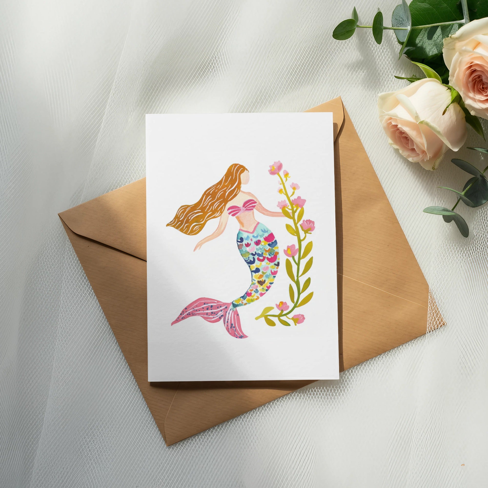 Preppy Mermaid with Flowers Digital Art, Kawaii Animal PNG, Trendy Girly Design, Printable Sticker File, Cricut Cut File SVG, Rainbow Pastel SVG