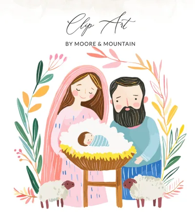Preppy Nativity Scene SVG Digital Download, Whimsical Christmas PNG, Holy Family Art Print, Christian Home Decor Gift
