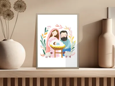 Preppy Nativity Scene SVG Digital Download, Whimsical Christmas PNG, Holy Family Art Print, Christian Home Decor Gift