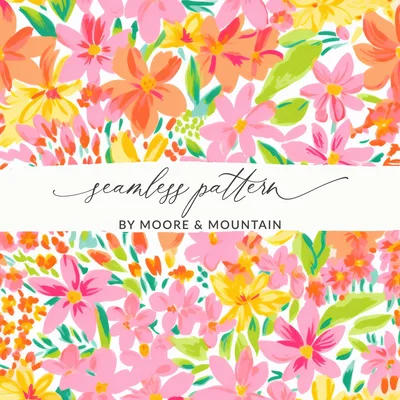 Preppy Neon Floral Pattern Hot Pink Summery Bright Floral Digital