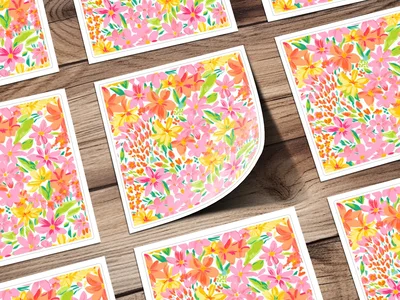 Preppy Neon Floral Pattern Hot Pink Summery Bright Floral Digital