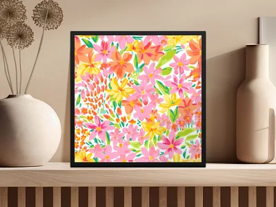 Preppy Neon Floral Pattern Hot Pink Summery Bright Floral Digital
