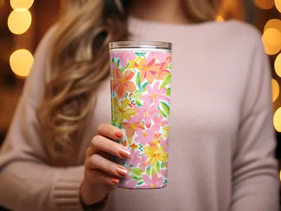 Preppy Neon Floral Pattern Hot Pink Summery Bright Floral Digital