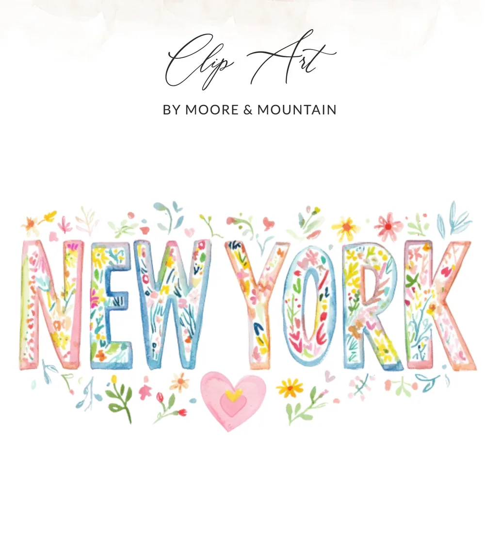 Preppy new york Digital Art png, Watercolor Floral svg, Painterly Pastel Artwork, Hand Illustrated Clipart, Trendy Sticker, Textured Paint SVG