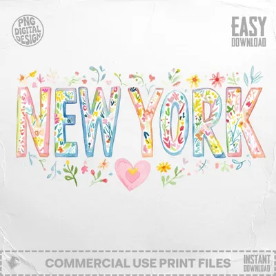 Preppy new york Digital Art png, Watercolor Floral svg, Painterly Pastel Artwork, Hand Illustrated Clipart, Trendy Sticker, Textured Paint SVG