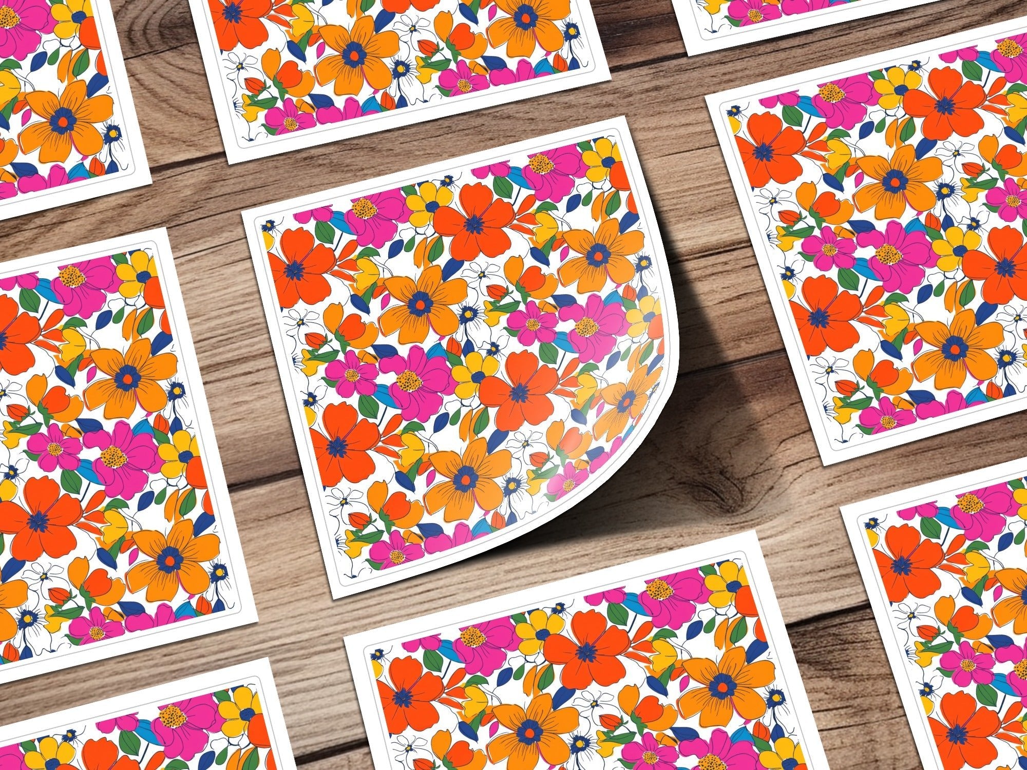 Preppy Orange Pink Floral Seamless Pattern, 60's Floral Pattern, Digital Background, Repeat Pattern, Trendy Flower Design, Digital Paper, Fabric