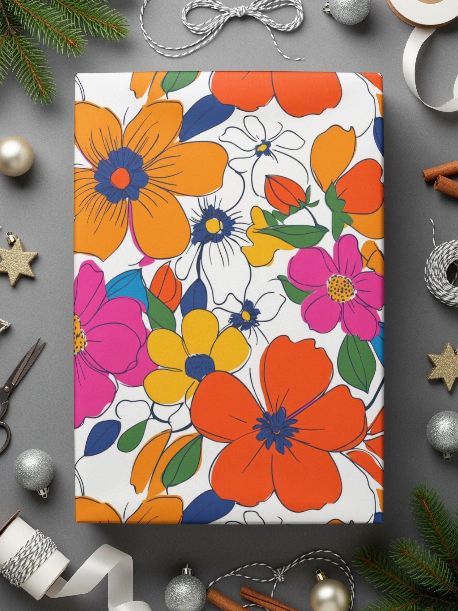 Preppy Orange Pink Floral Seamless Pattern, 60's Floral Pattern, Digital Background, Repeat Pattern, Trendy Flower Design, Digital Paper, Fabric