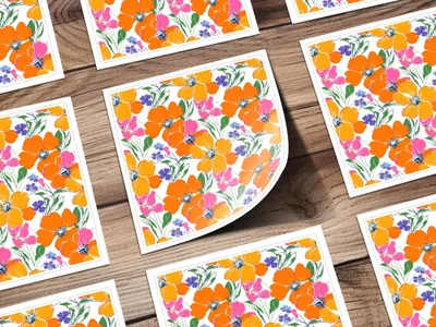 Preppy Orange Pink Floral Seamless Pattern, 90s Floral Pattern, Digital Background, Flower Repeat Pattern, Textile Design, Printable Art