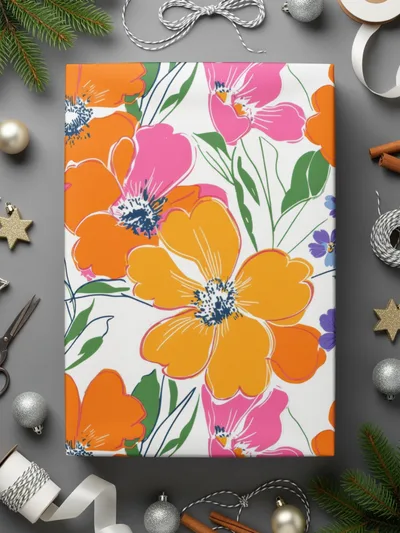 Preppy Orange Pink Floral Seamless Pattern, 90s Floral Pattern, Digital Background, Flower Repeat Pattern, Textile Design, Printable Art
