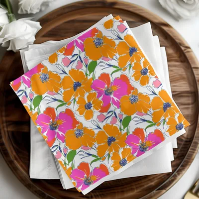 Preppy Orange Pink Floral Seamless Pattern, Digital Background, 90s Floral Pattern, Vibrant Flowers Digital Paper, Fabric Print, Digital Product
