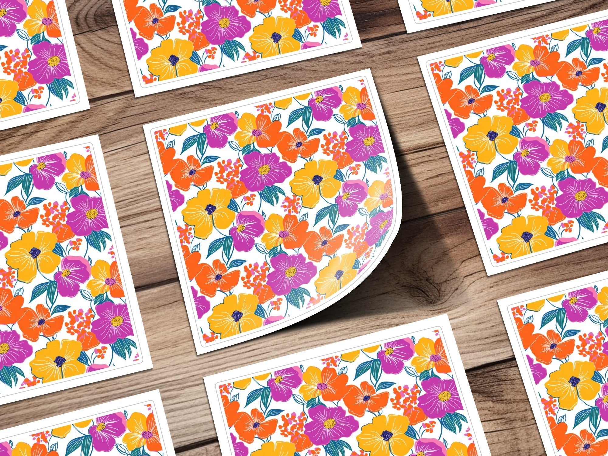 Preppy Orange Purple 60's Floral Pattern, Seamless Pattern, Digital Background, Flower Power Digital Paper