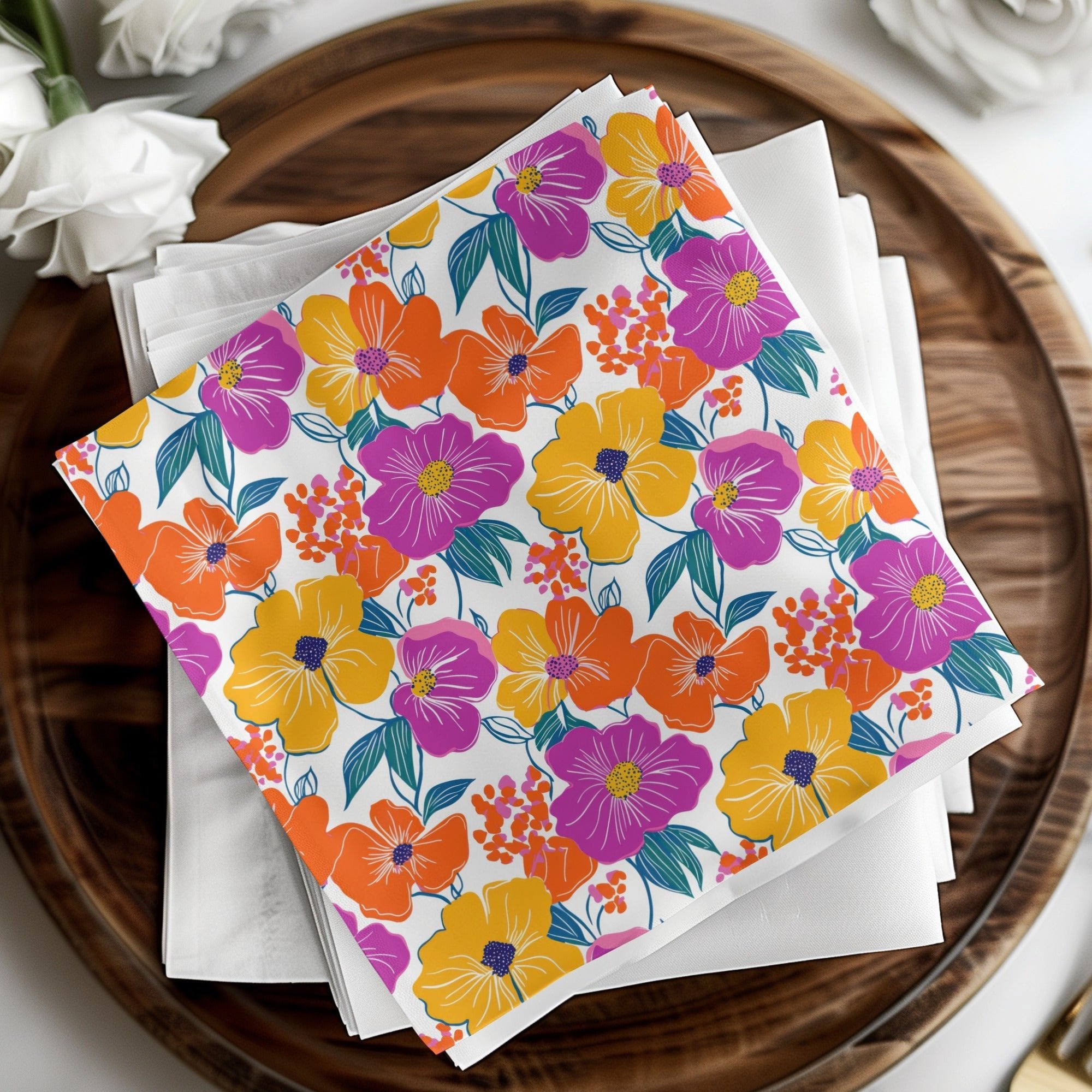 Preppy Orange Purple 60's Floral Pattern, Seamless Pattern, Digital Background, Flower Power Digital Paper
