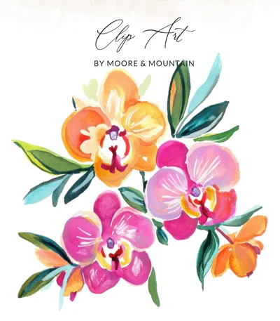 Preppy Orchid Clip Art PNG SVG Bundle, Watercolor Floral Digital Download, Bright Tropical Flower Design, Modern Bloom Graphics, Craft
