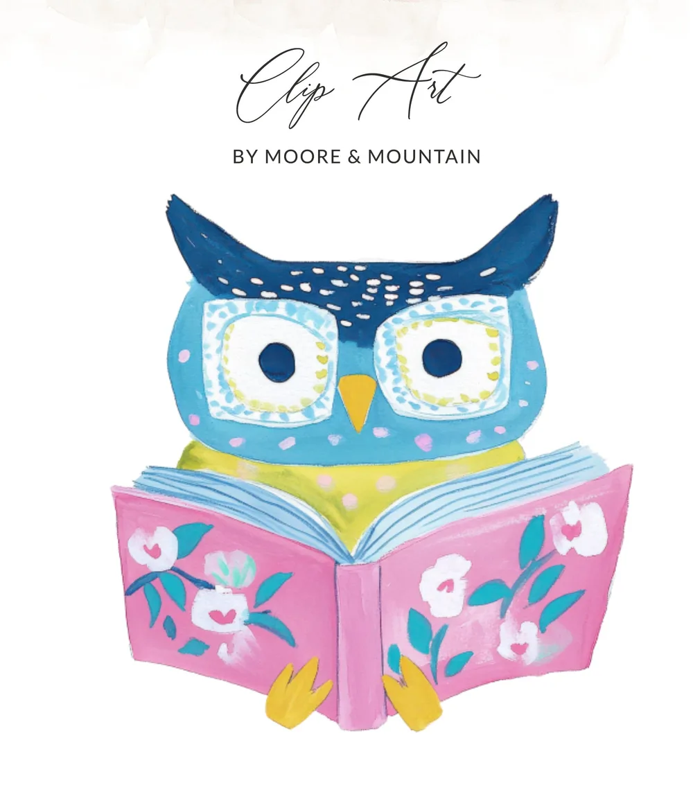Preppy Owl Reading Book Clip Art SVG Digital Download, Cute Teacher Librarian Book Lover Gift, Nursery Kids Room Decor