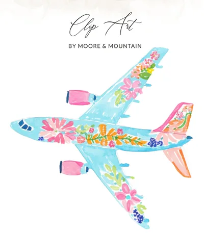 Preppy Painterly Airplane PNG, SVG Digital, Gouache Style Illustration, Watercolor Floral Plane Art, Artsy Girly Graphic, Vibrant Pastel