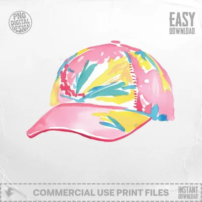 Preppy Painterly Baseball Cap SVG, Preppy PNG Clipart, Gouache Style Illustration, Preppy Clip Art Digital Artwork, Trendy Girly Graphic SVG