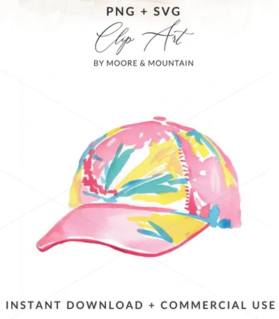 Preppy Painterly Baseball Cap SVG, Preppy PNG Clipart, Gouache Style Illustration, Preppy Clip Art Digital Artwork, Trendy Girly Graphic SVG