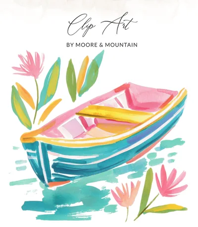 Preppy Painterly Boat PNG SVG, Gouache Style Illustration, Watercolor Preppy Graphic, Artsy Girly Clipart, Vibrant Aesthetic, Tropical SVG