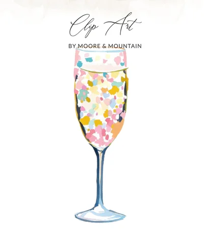 Preppy Painterly Champagne PNG, Confetti Flute SVG Digital, Gouache Illustration, Vibrant Pastel Artwork, Trendy Girly Clipart.