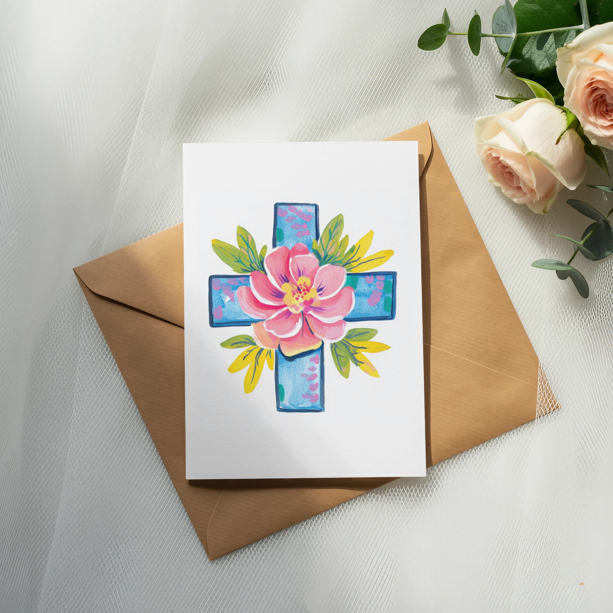 Preppy Painterly Cross SVG, Hand Painted Floral PNG Clipart, Gouache Style Illustration, Vibrant Pastel Artsy Graphic, Trendy Boutique