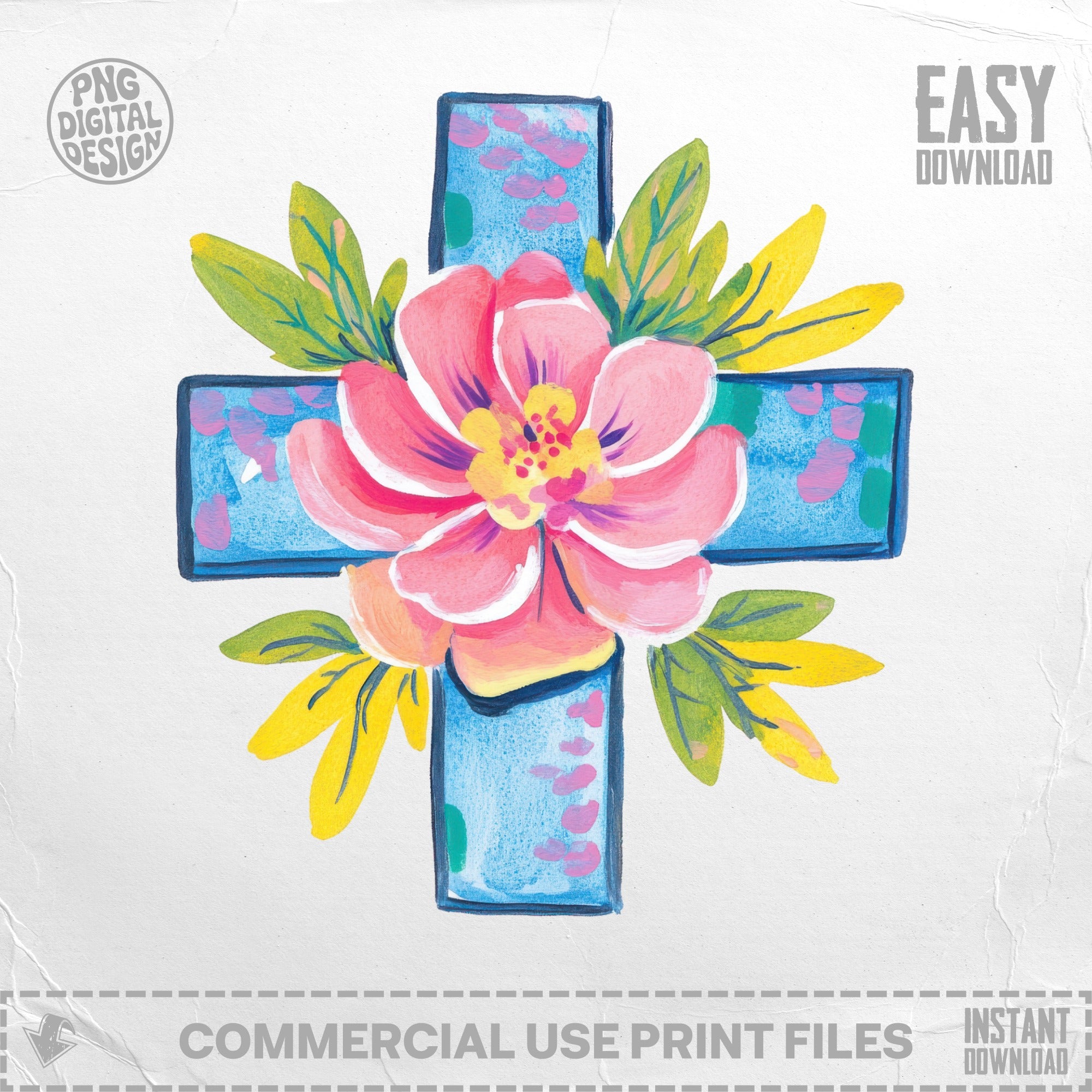 Preppy Painterly Cross SVG, Hand Painted Floral PNG Clipart, Gouache Style Illustration, Vibrant Pastel Artsy Graphic, Trendy Boutique
