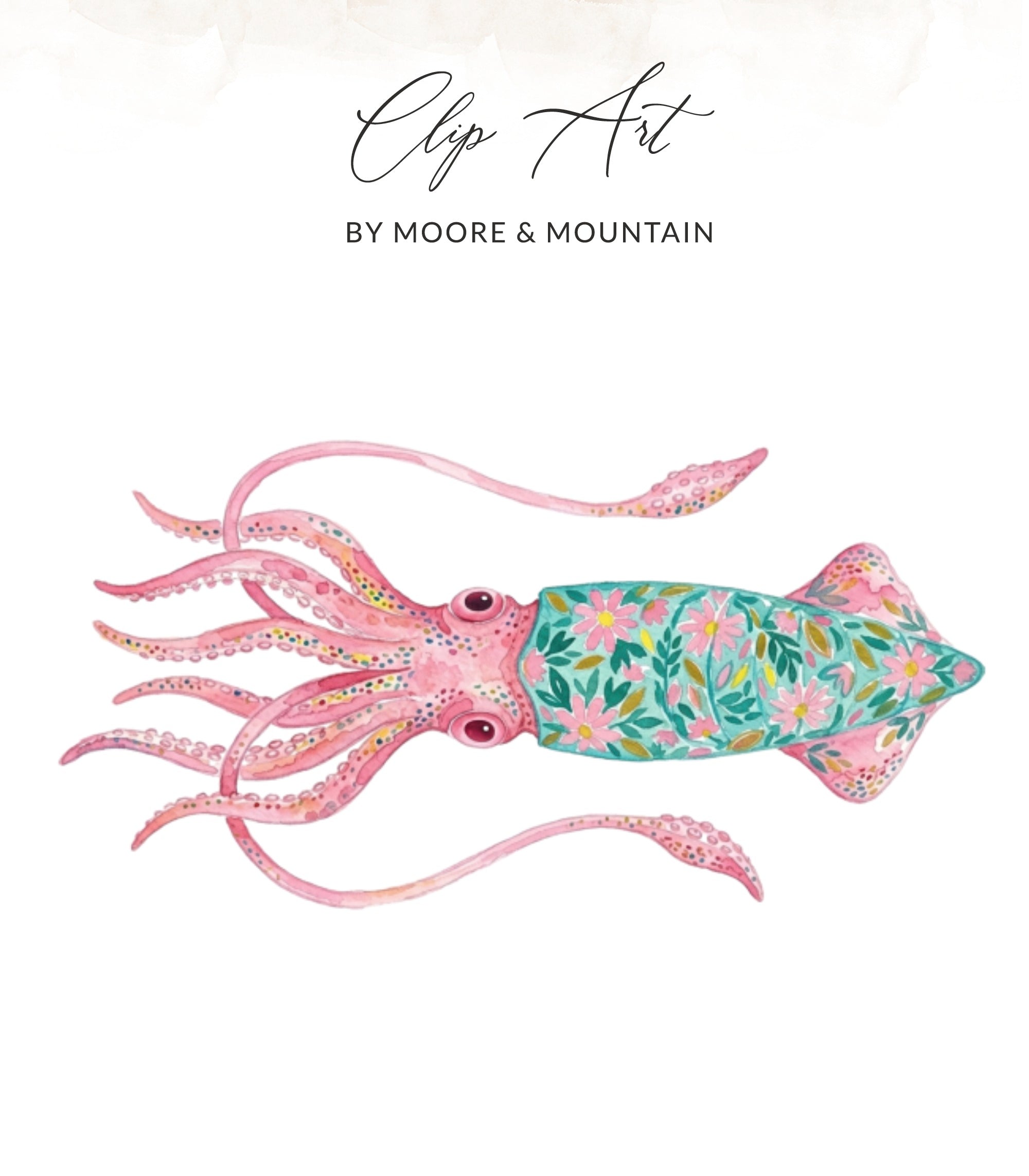Preppy Painterly Squid SVG, Gouache Style Illustration, Watercolor Preppy Graphic, Artsy Girly Digital PNG Clipart, Trendy Sticker Design SVG
