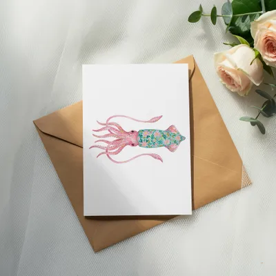 Preppy Painterly Squid SVG, Gouache Style Illustration, Watercolor Preppy Graphic, Artsy Girly Digital PNG Clipart, Trendy Sticker Design SVG