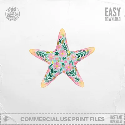 Preppy Painterly Starfish SVG PNG | Gouache Style Watercolor Graphic Clipart | Artsy Girly Pastel Artwork for Crafts & Cricut Digital File
