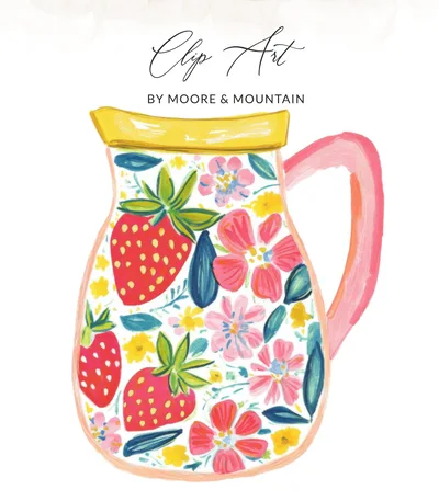 Preppy Painterly Strawberry Floral Pitcher SVG PNG Digital Clipart | Gouache Style Illustration, Watercolor Preppy Graphic, Trendy