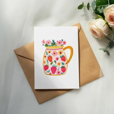 Preppy Painterly SVG Gouache Style Illustration Digital Clipart | Vibrant Strawberry Flower Pitcher PNG Graphic, Artsy Girly & Trendy Pastel