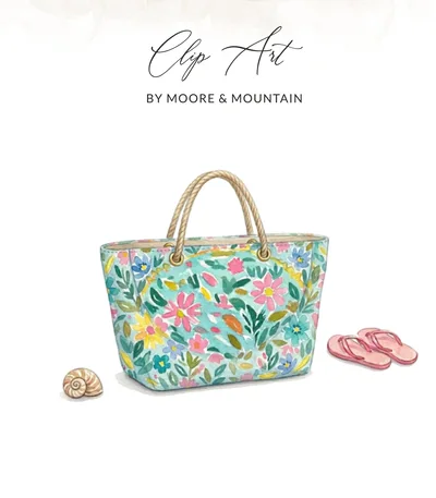 Preppy Painterly SVG, Watercolor Beach Tote Bag Clipart, Summer Floral Vacation Graphic PNG, Artsy Girly Digital File, Trendy Sublimation