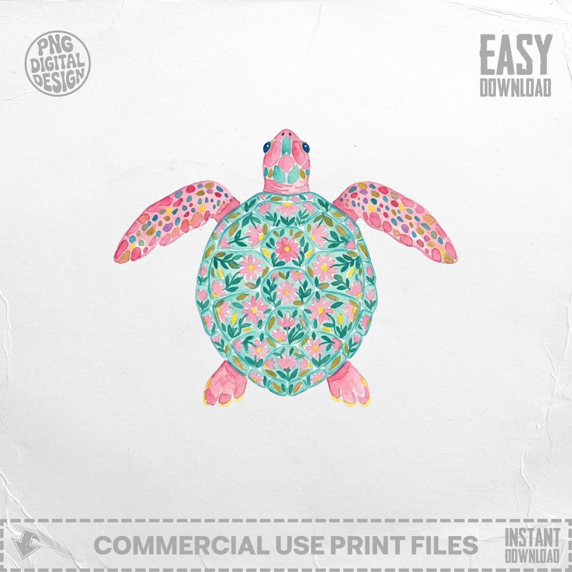 Preppy Painterly Turtle SVG PNG Digital Art, Preppy Clip Art Graphic, Vibrant Pastel Sea Turtle Clipart for Cricut Sublimation, Artsy Girly SVG