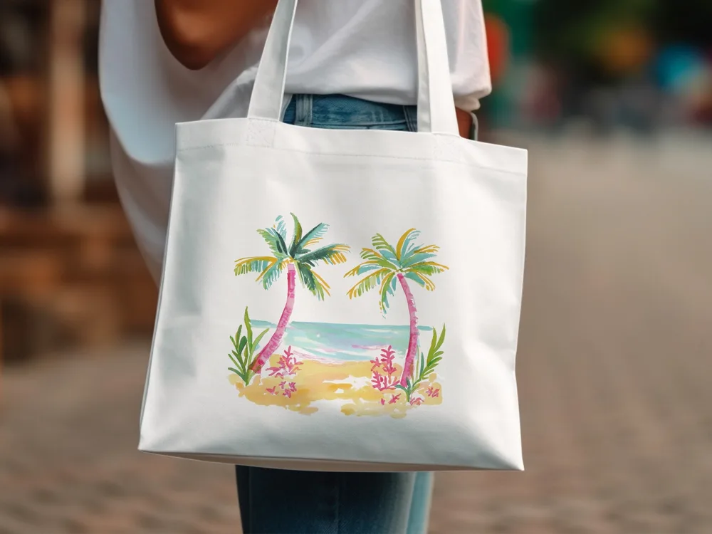 Preppy Palm Tree Beach Digital Art, Tropical Island Clipart, Summer Vibes PNG, Cricut Cut File, Sublimation Download, Girly Aesthetic SVG