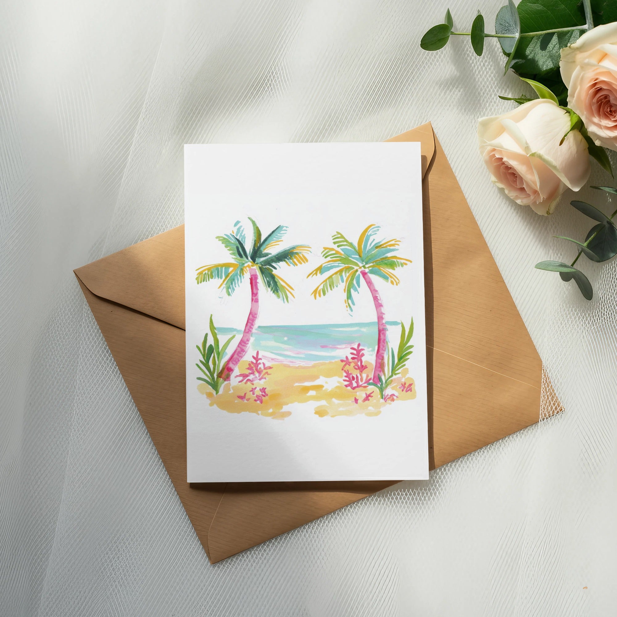 Preppy Palm Tree Beach Digital Art, Tropical Island Clipart, Summer Vibes PNG, Cricut Cut File, Sublimation Download, Girly Aesthetic SVG