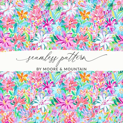 Preppy Pastel Floral Spring Multicolored Digital