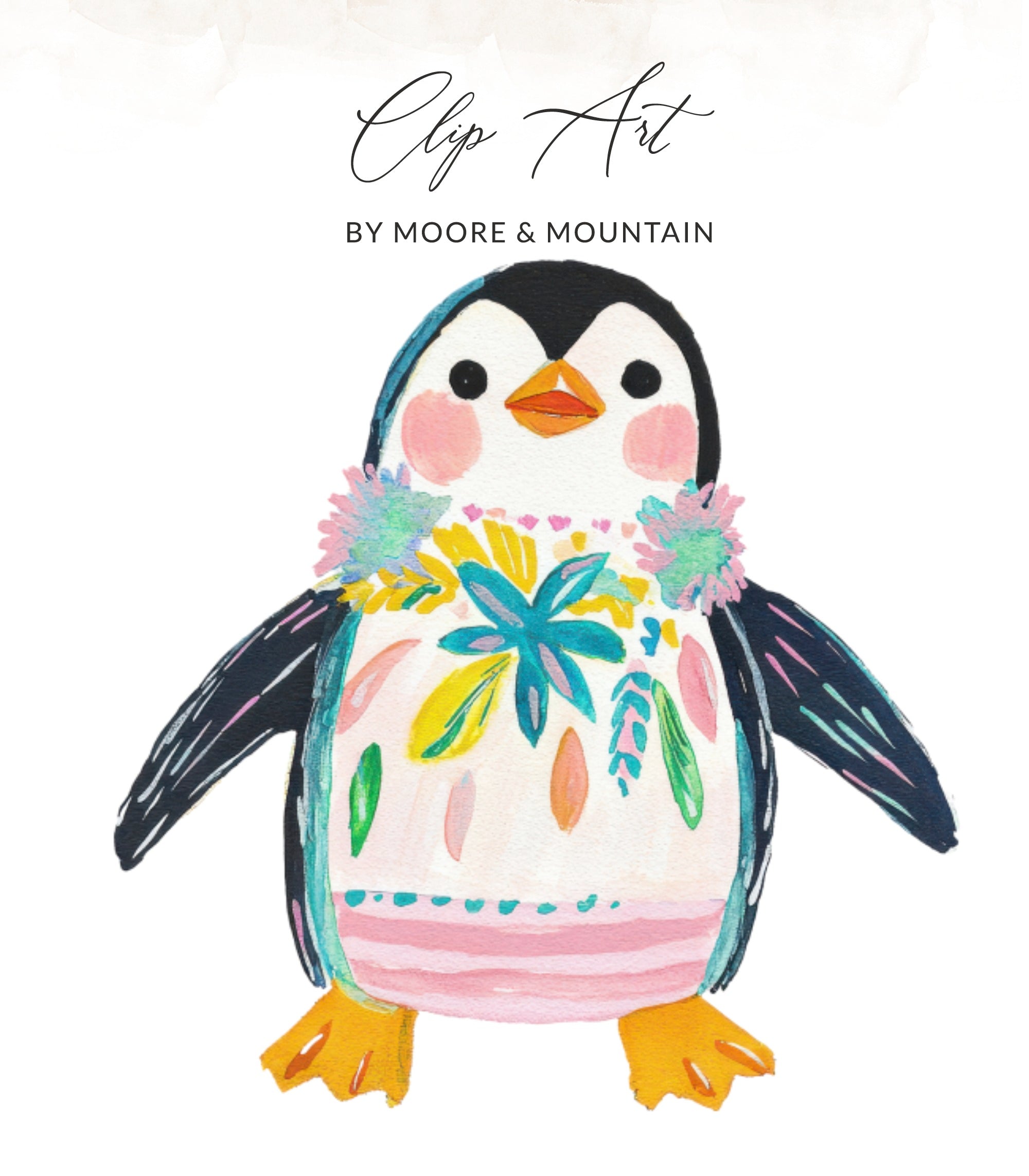 Preppy Penguin SVG Digital Clip Art, Whimsical Floral Penguin Download, Cute Nursery Animal Art, Planner Sticker, Baby Shower PNG SVG
