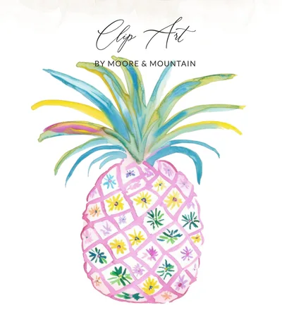 Preppy Pineapple Clip Art PNG SVG, Watercolor Tropical Summer Fruit Digital Download, Floral Hawaiian Luau Party Design, Cheerful Aloha