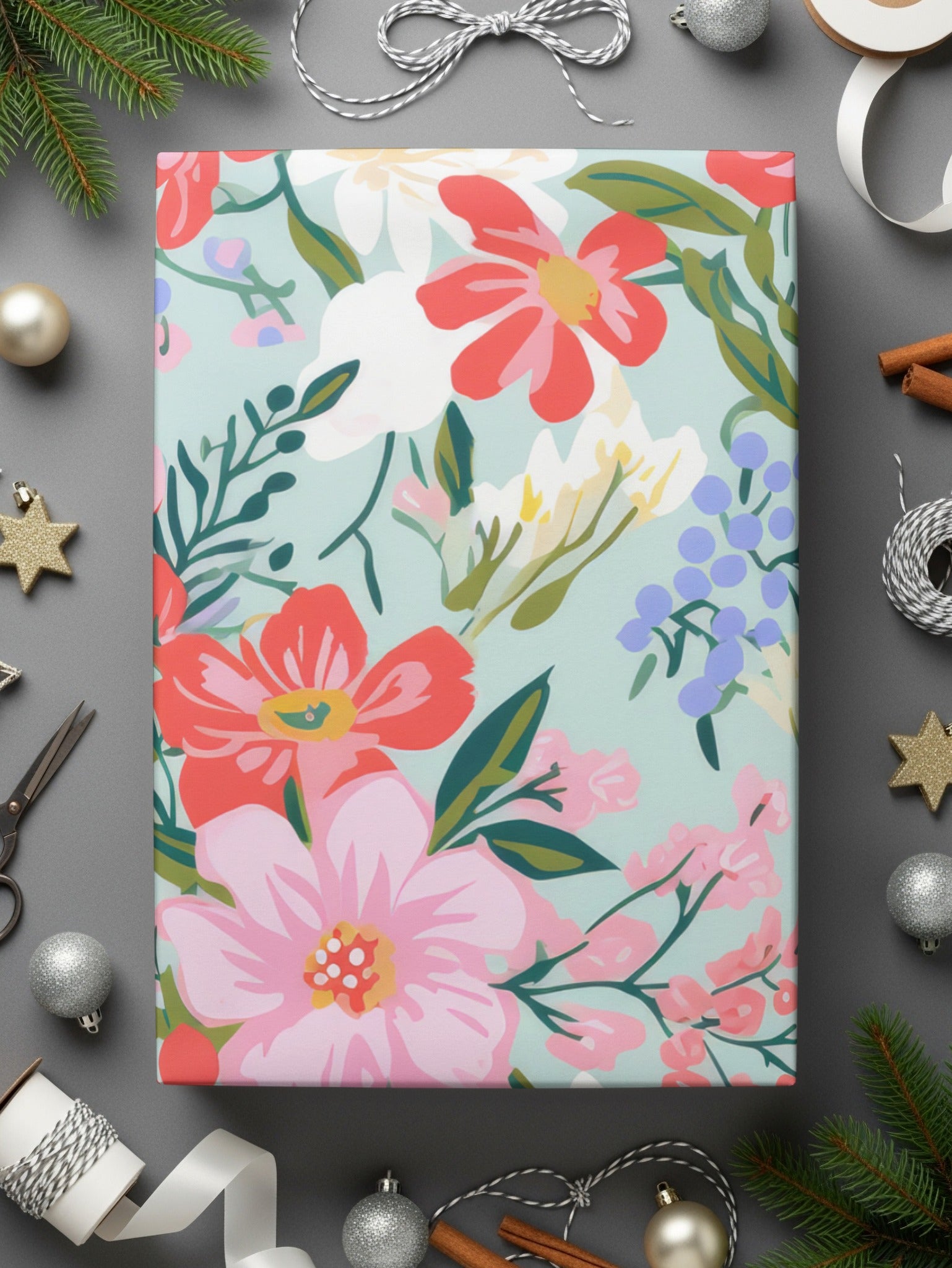 Preppy Pink and Bright Red Christmas Ditsy Floral Seamless Pattern