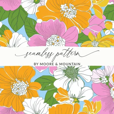 Preppy Pink Digital Download, Groovy floral background, 60s floral pattern, Retro Seamless Flowers, Floral Clipart, Y2K aesthetic
