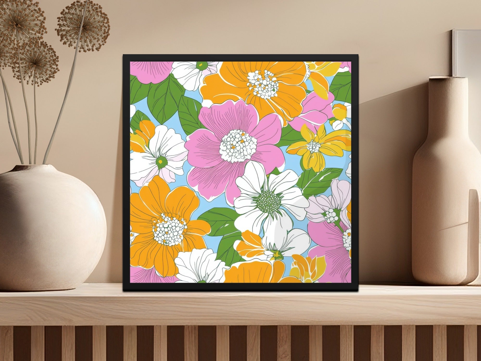 Preppy Pink Digital Download, Groovy floral background, 60s floral pattern, Retro Seamless Flowers, Floral Clipart, Y2K aesthetic